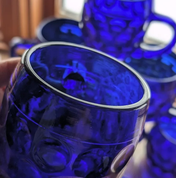 RARE Set of 8 Vintage Cobalt Blue Beer Mugs - 1930s New Martinsville Steins Gift - Picture 16 of 17